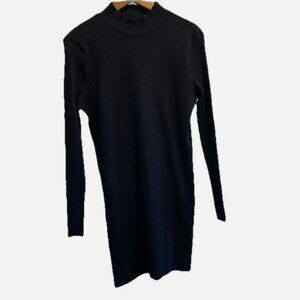 H&M Women’s Black Ribbed Sweater Dress Mockneck Ribbed Knee Length Size XL